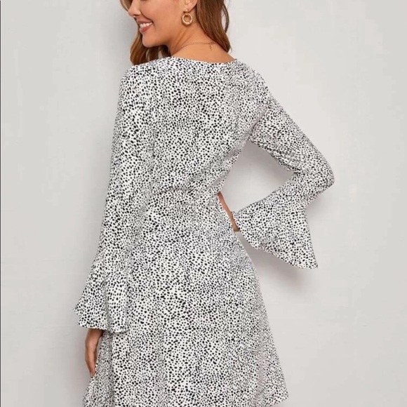 Flounce Sleeve Dalmatian Print Dress - Picture 3 of 3